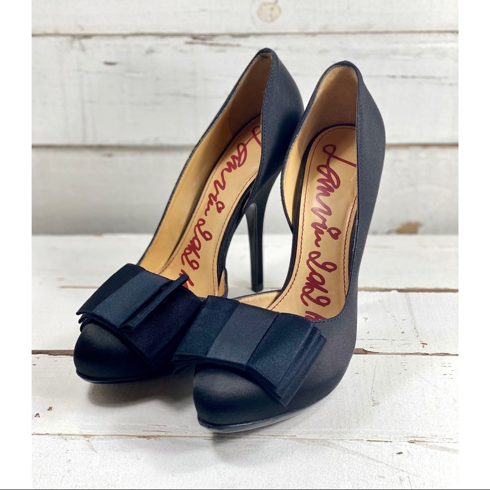Lanvin Black Satin Semi D’Orsay Pumps With Bow - Picture 10 of 10